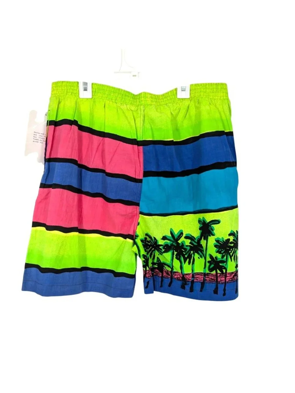 Vtg‎ Pacific Scene Neon Striped Swim Trunks Tropical Y2K Palm Beach Retro XLarge